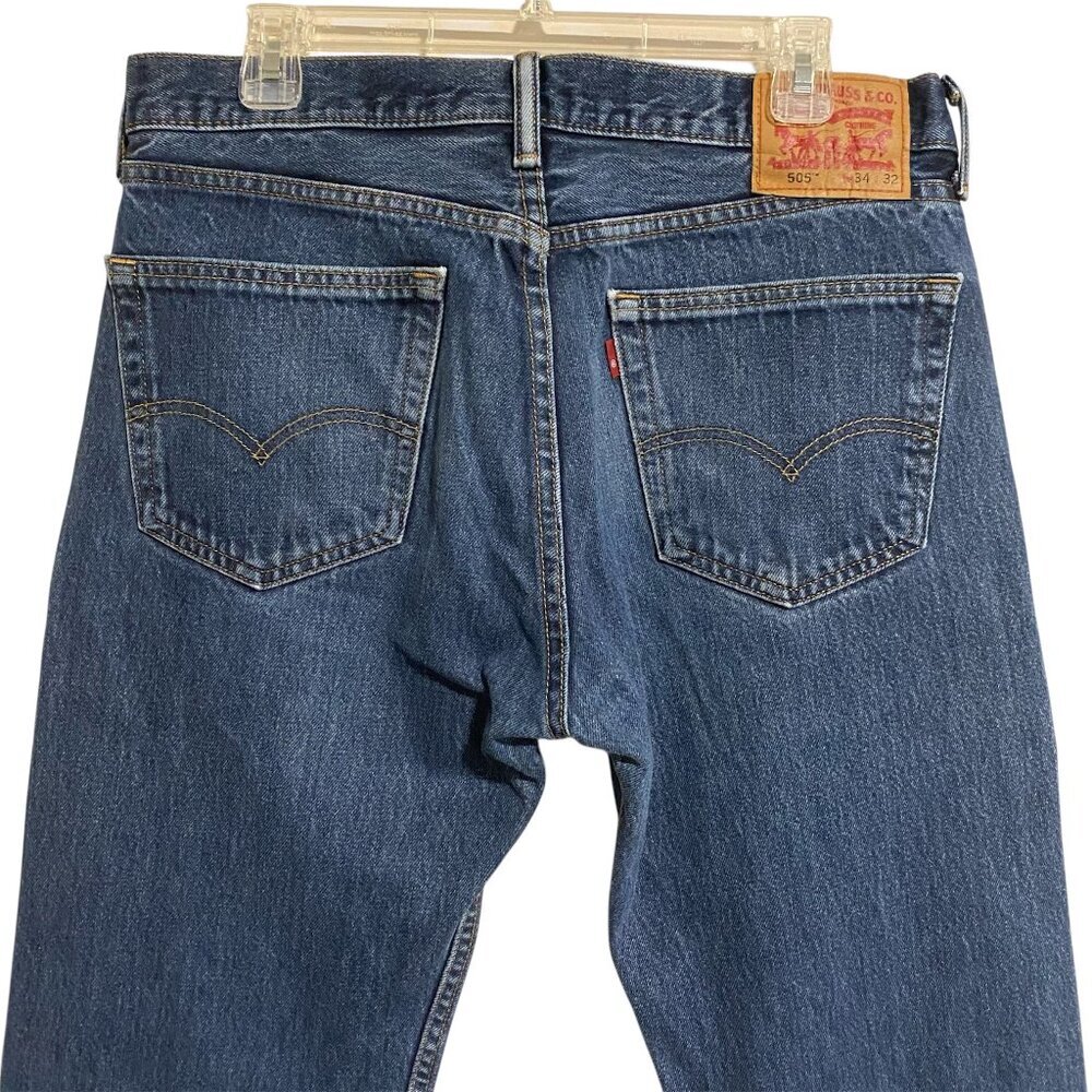 Levis Men's Jeans 34x32 Blue 505 Regular Fit Straight Leg Denim Zip Fly - Picture 4 of 10